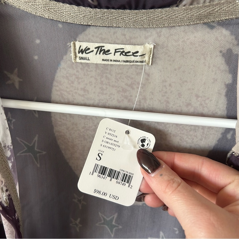 Free People On The Scene Plum Combo Moon Print Mesh Button Up Top - Picture 7 of 7